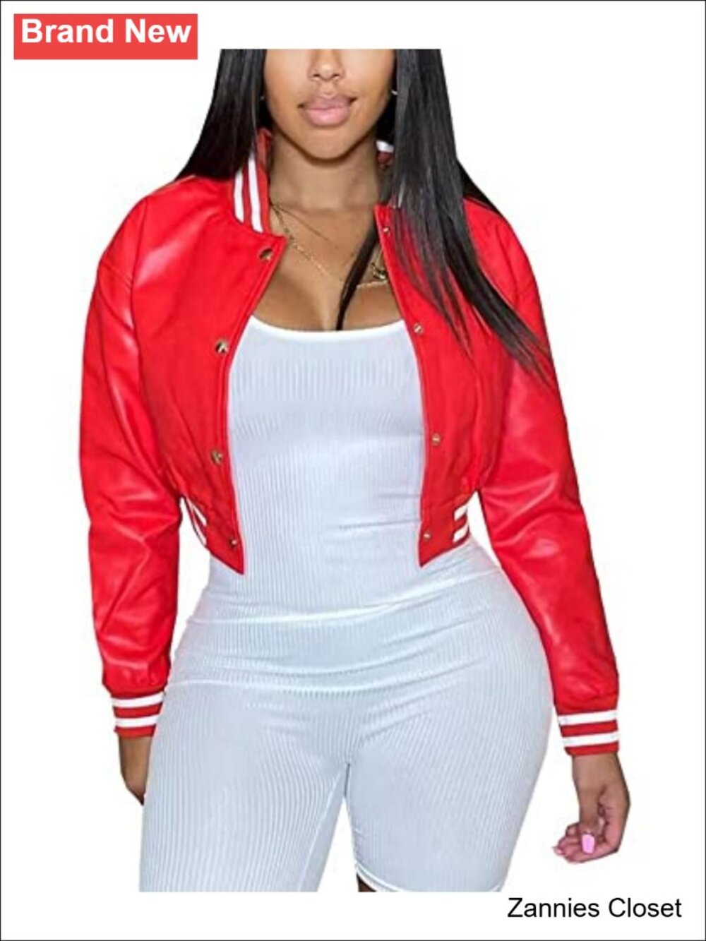 ✨ Cropped Bomber Jacket Varsity Button Down Faux Leather Coat Streetwear